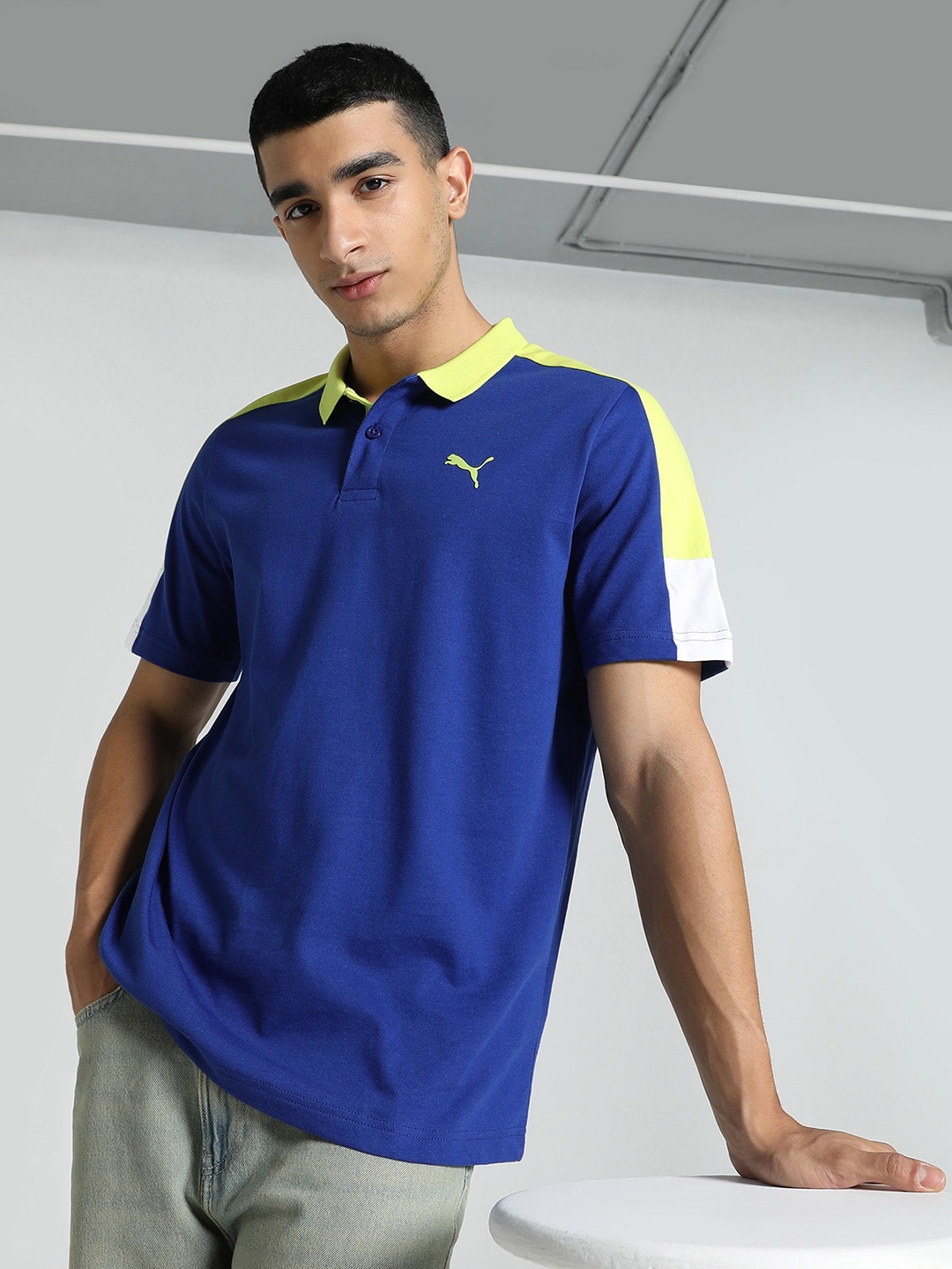 Puma Colourblocked Polo Collar T-shirt, Blue