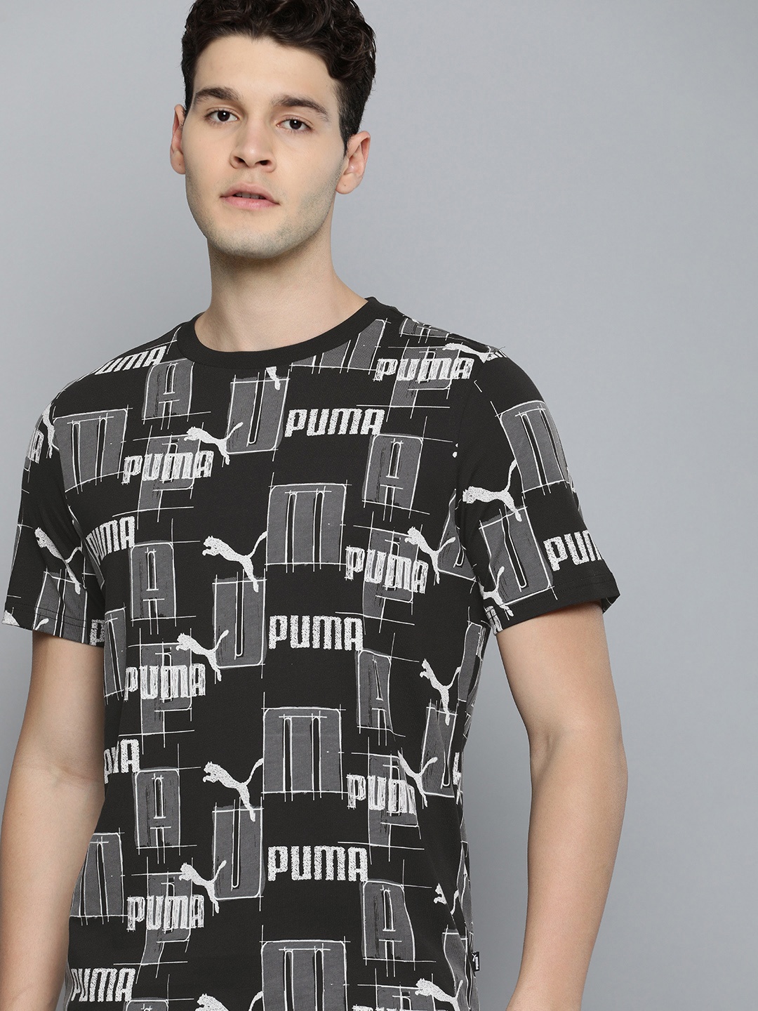 

Puma LOGO LAB Brand Logo Printed Pure Cotton T-shirt, Black