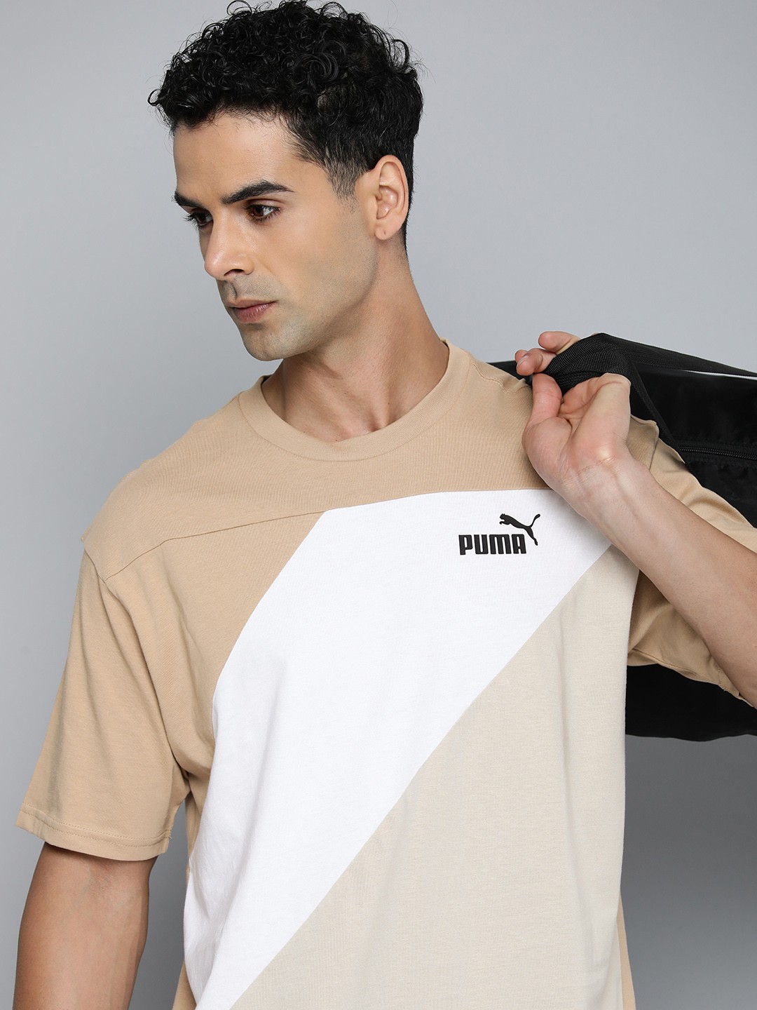 

Puma Pure Cotton Relaxed Fit POWER Colorblock Outdoor T-shirt, Beige