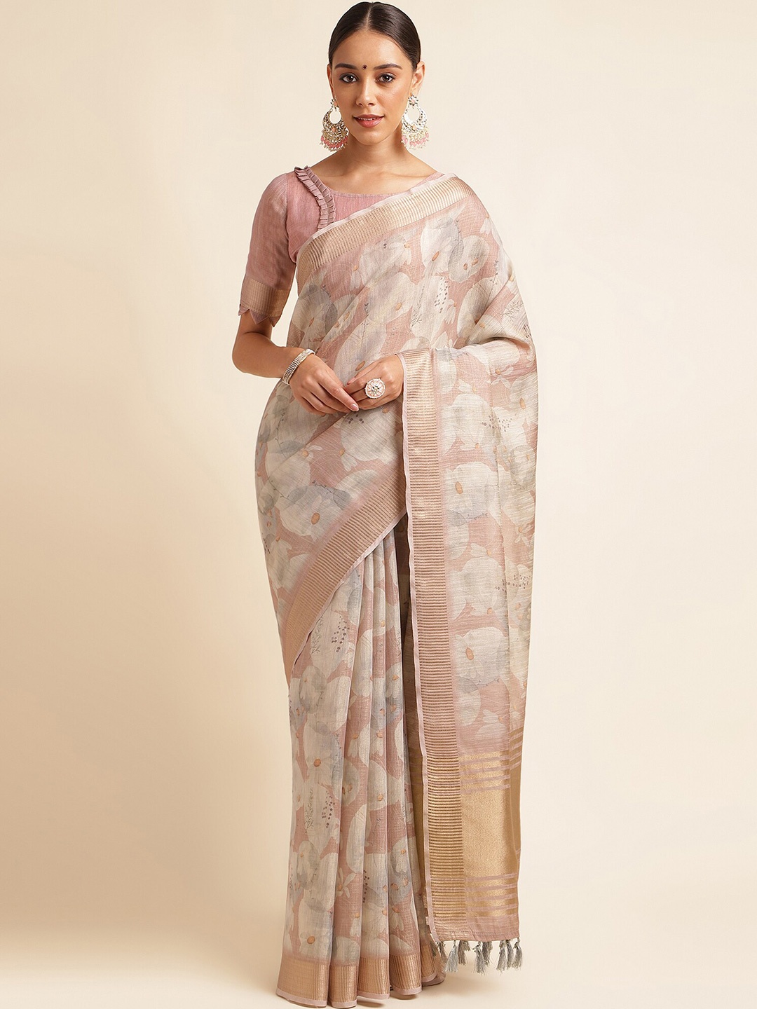 

DOI MOI Ethnic Motifs Zari Organza Banarasi Saree, Brown