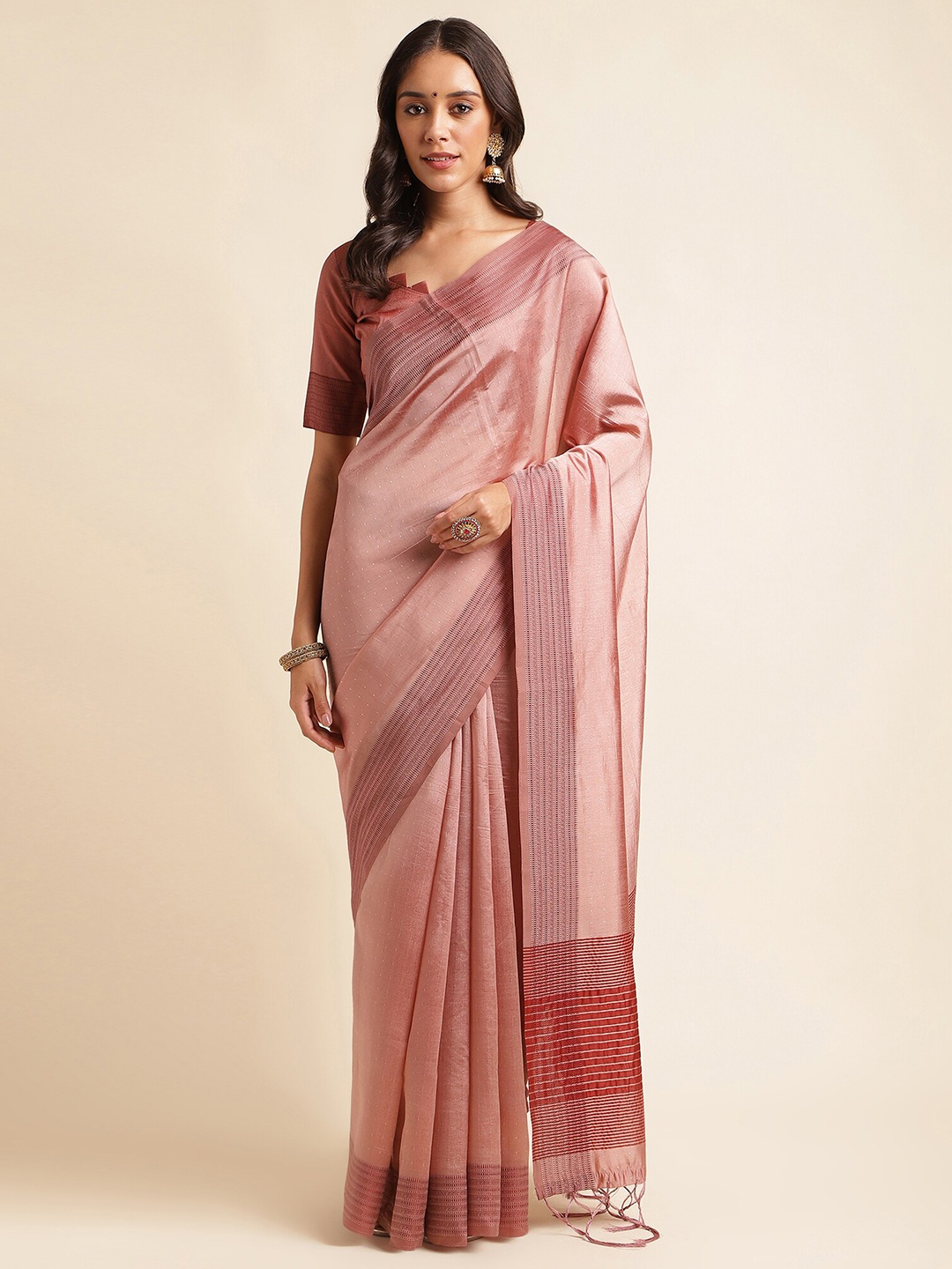 

DOI MOI Polka Dots Digital Printed Woven Design Saree, Pink