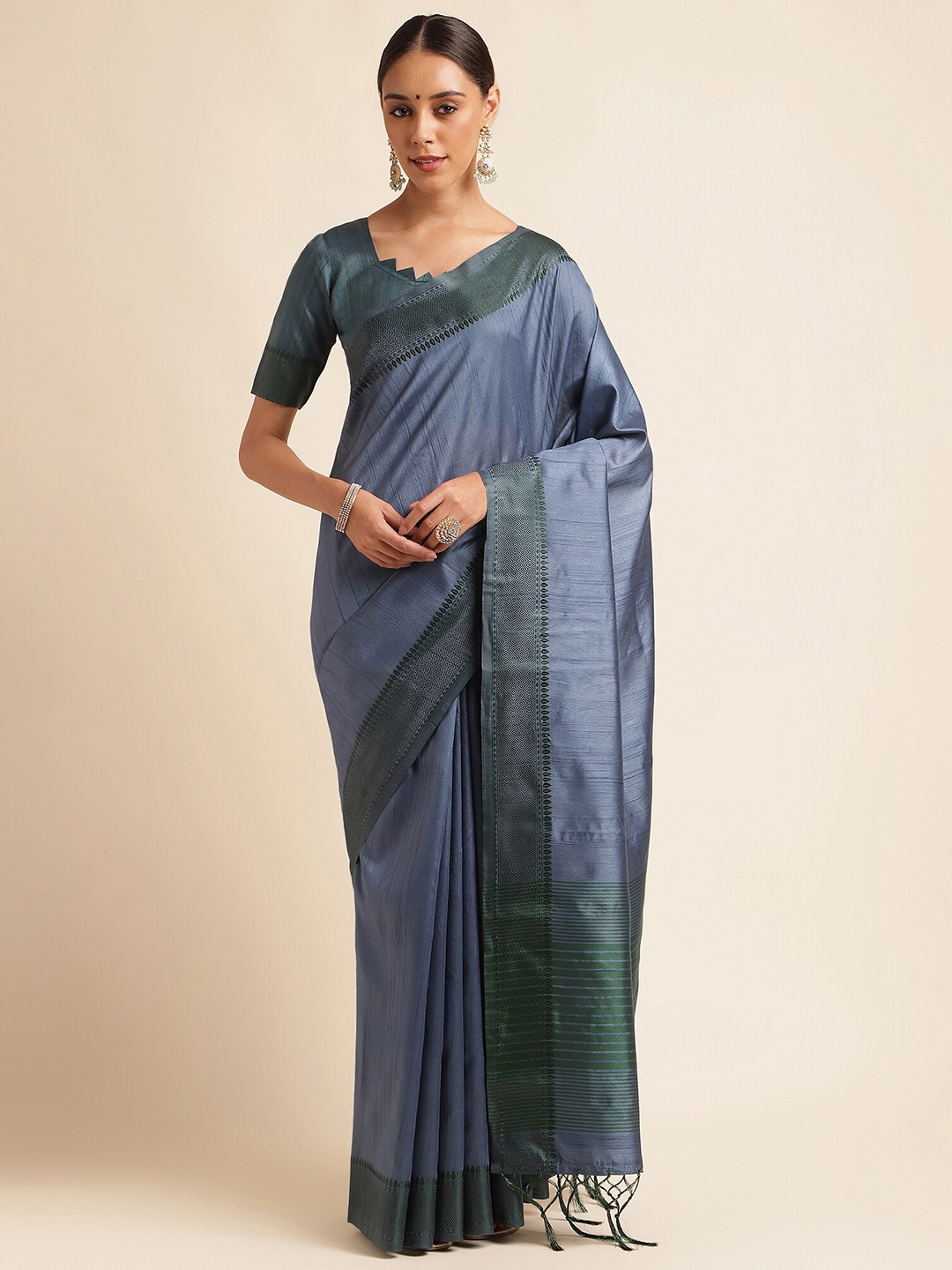 

DOI MOI Striped Woven Design Banarasi Saree, Blue