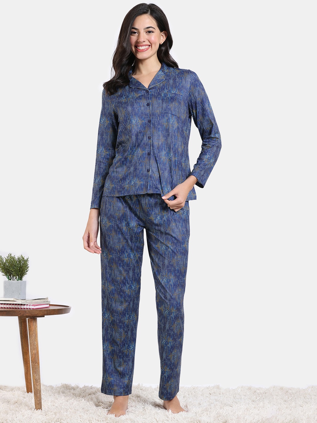 

Zivame Geometric Printed Night suit, Blue