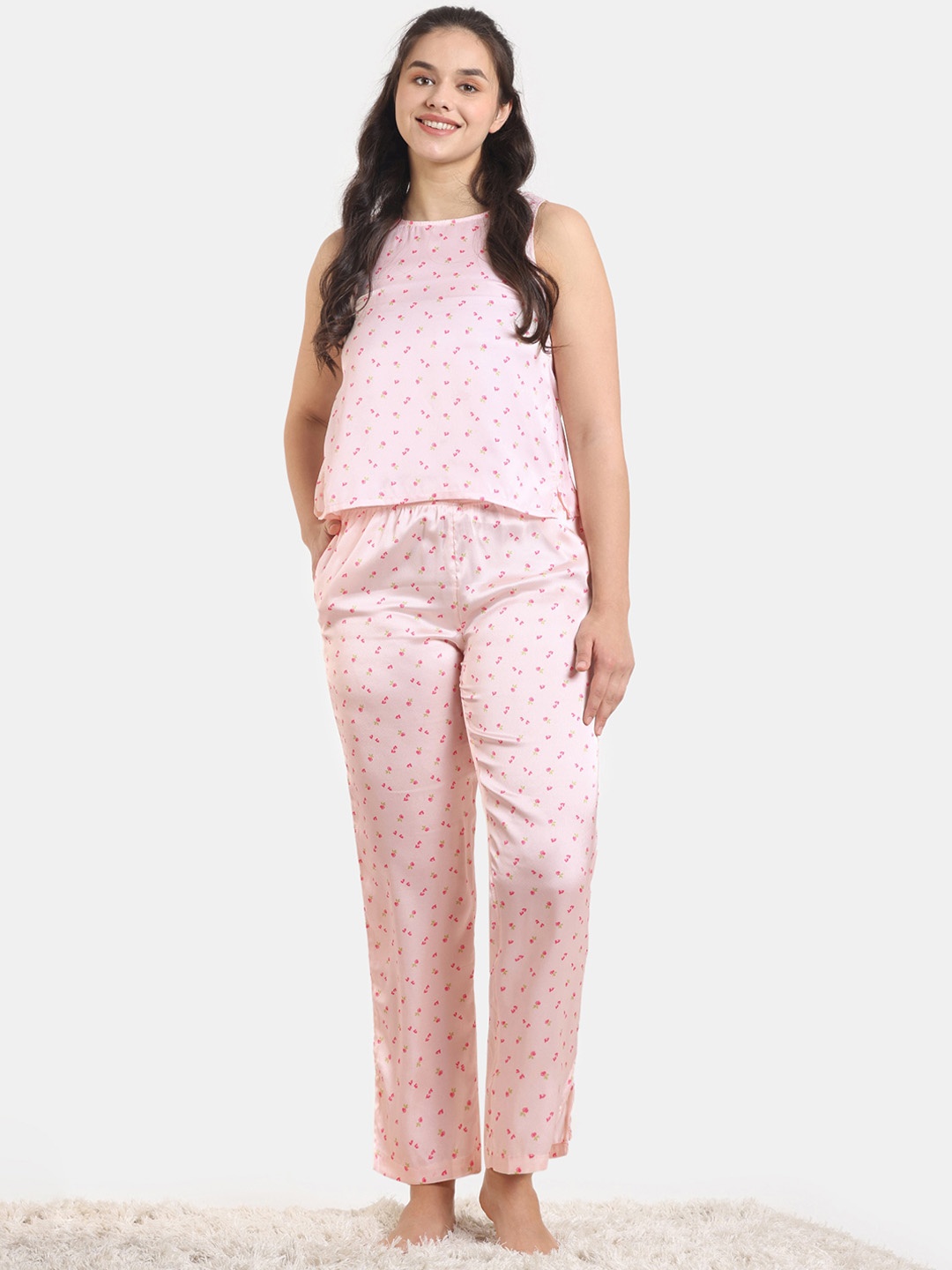 

Zivame Floral Printed Sleeveless Night suit, Pink