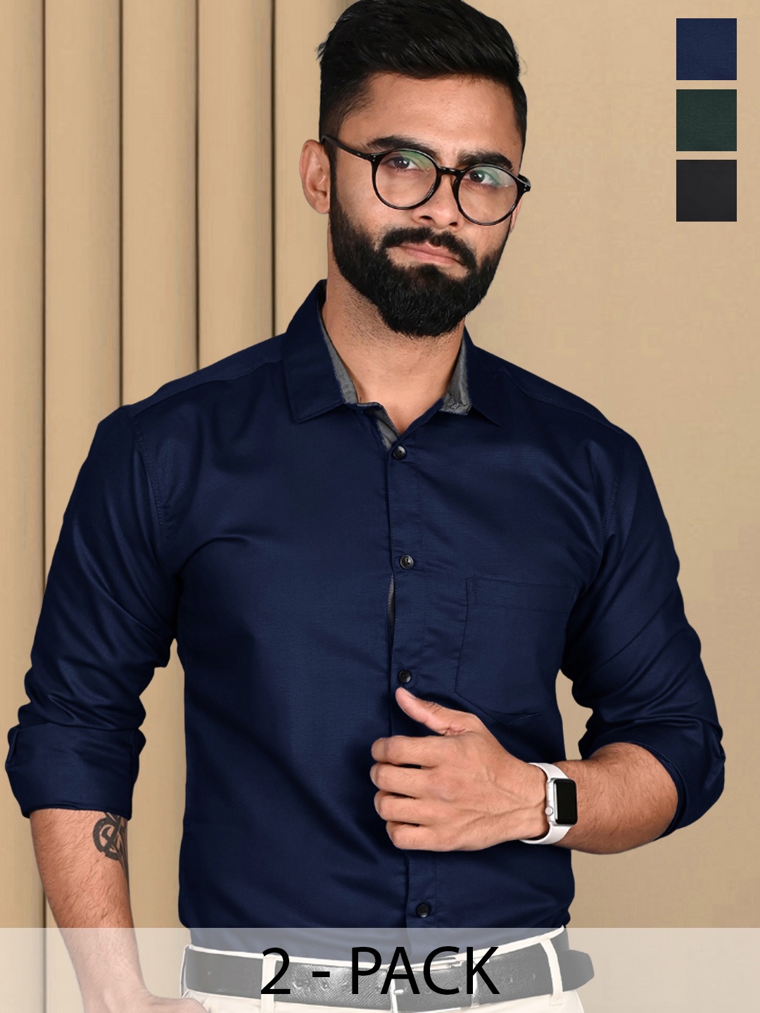 

Tee Projekt Pack Of 3 Standard Collar Cotton Formal Shirt, Black