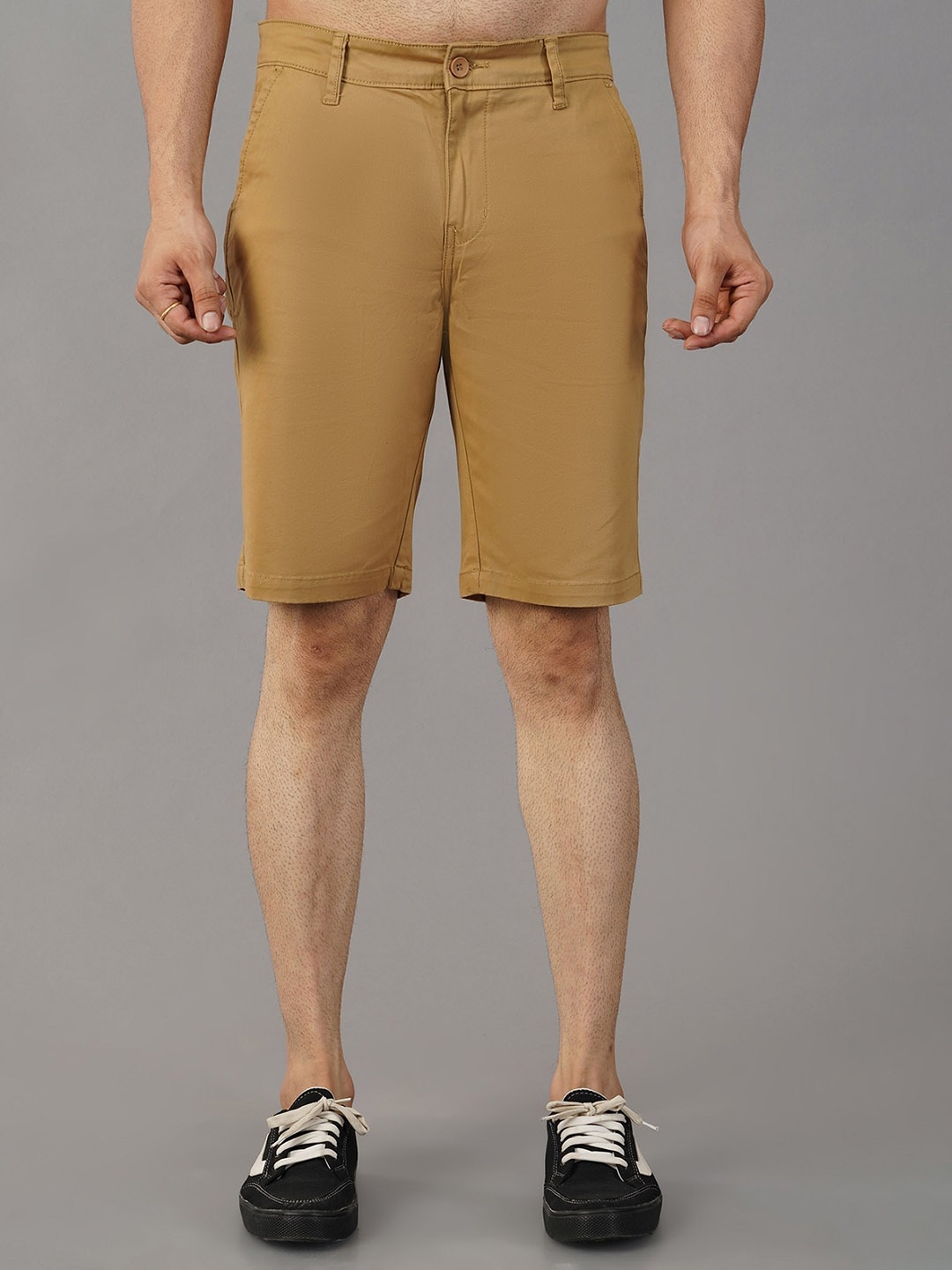 

Mast & Harbour Khaki Men Mid-Rise Slim Fit Cotton Chino Shorts