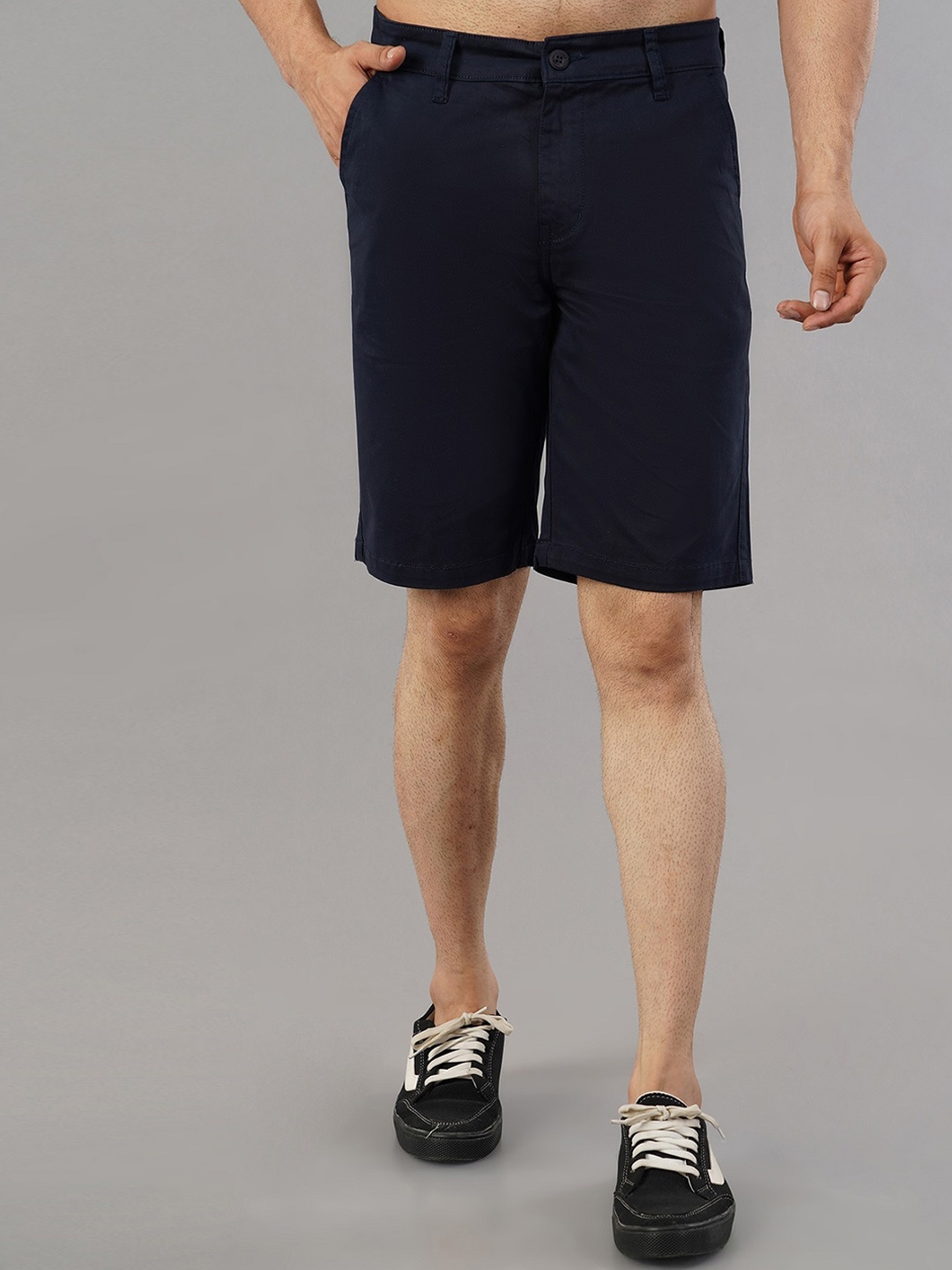 

Mast & Harbour Navy Blue Men Mid-Rise Slim Fit Cotton Chino Shorts