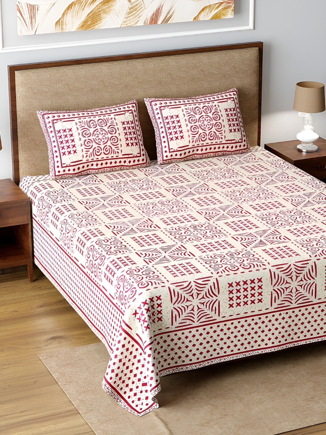 

LIVING ROOTS White & Purple Ethnic Printed Cotton 210 TC King Bedsheet Set