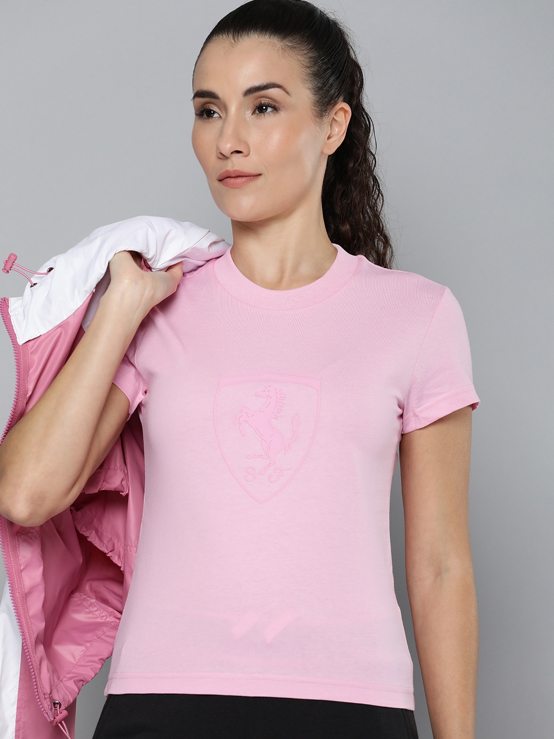 

PUMA Motorsport Scuderia Ferrari Babydoll Printed Pure Cotton Slim Fit T-shirt, Pink