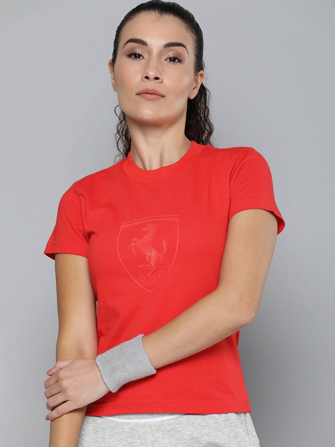 

PUMA Motorsport Scuderia Ferrari Babydoll Printed Pure Cotton Slim Fit T-shirt, Red