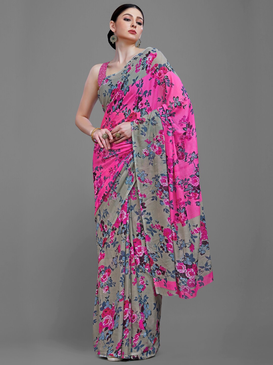 

KALINI Floral Printed Saree, Pink