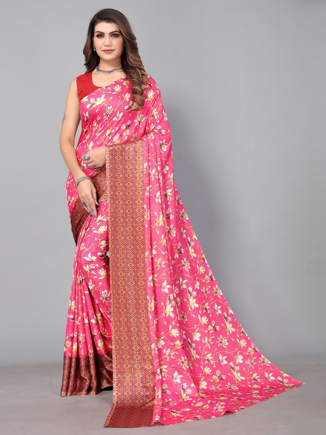 

KALINI Floral Printed Saree, Pink