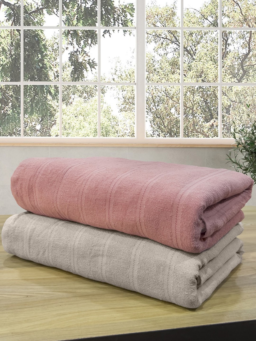 

LABHAM Rose & Beige 2 Pcs Cotton Bath Towels, Grey