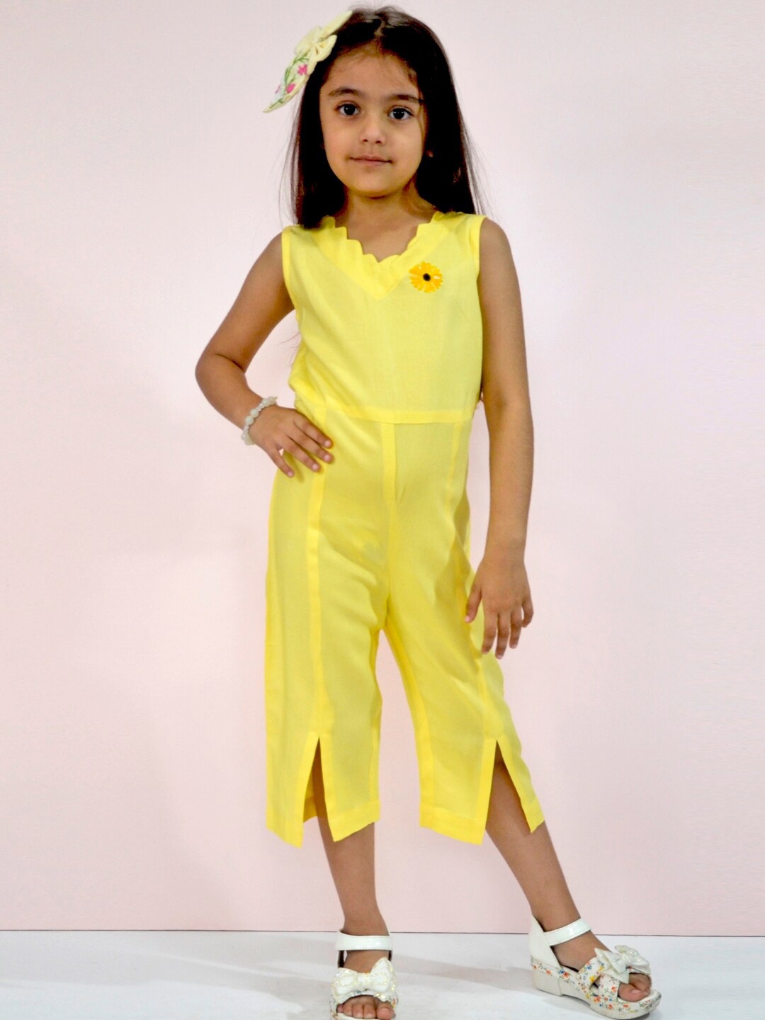 

BAESD Girls Embroidered Cotton Capri Jumpsuit, Yellow