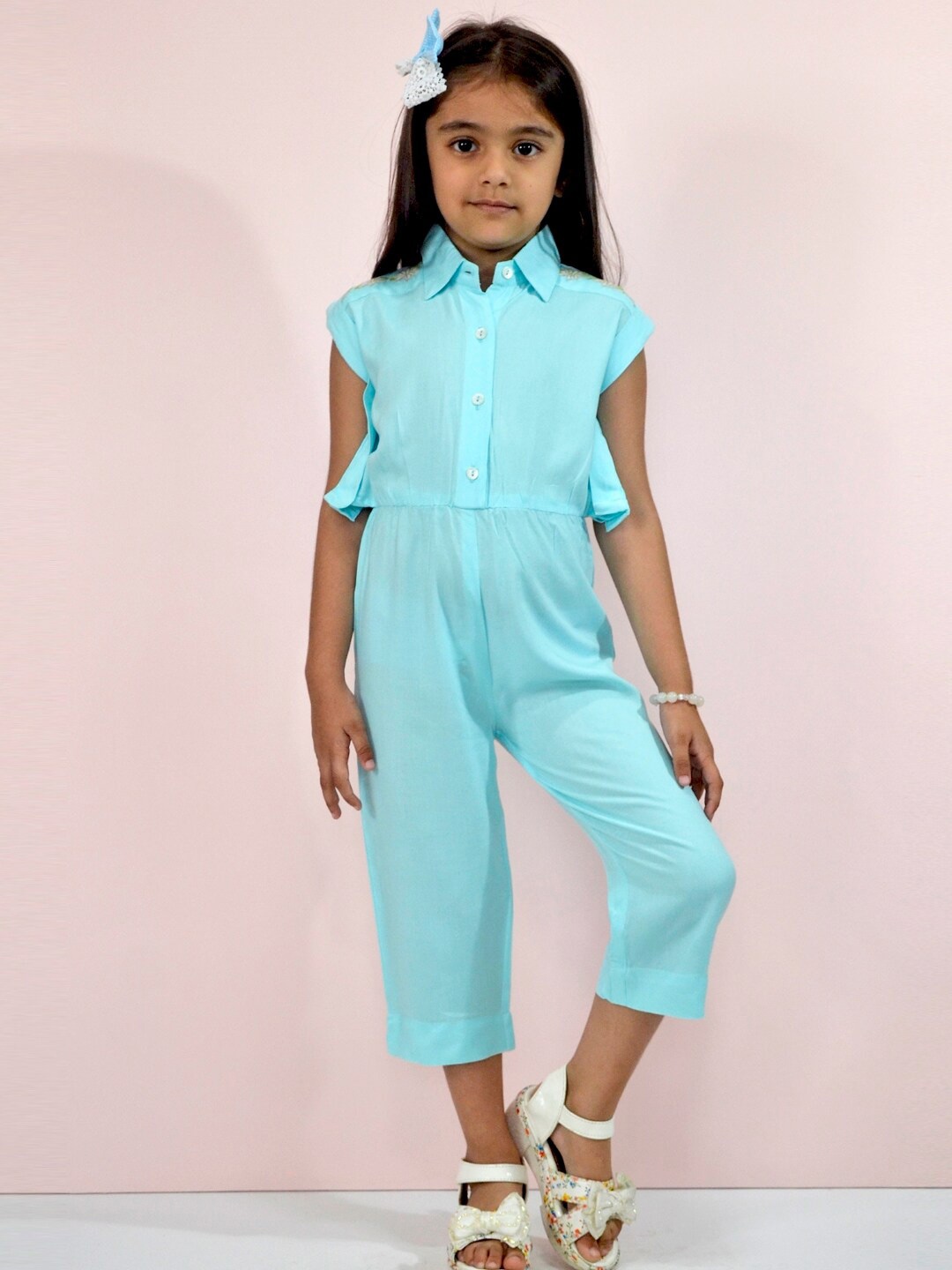 

BAESD Girls Embroidered Cotton Capri Jumpsuit, Blue
