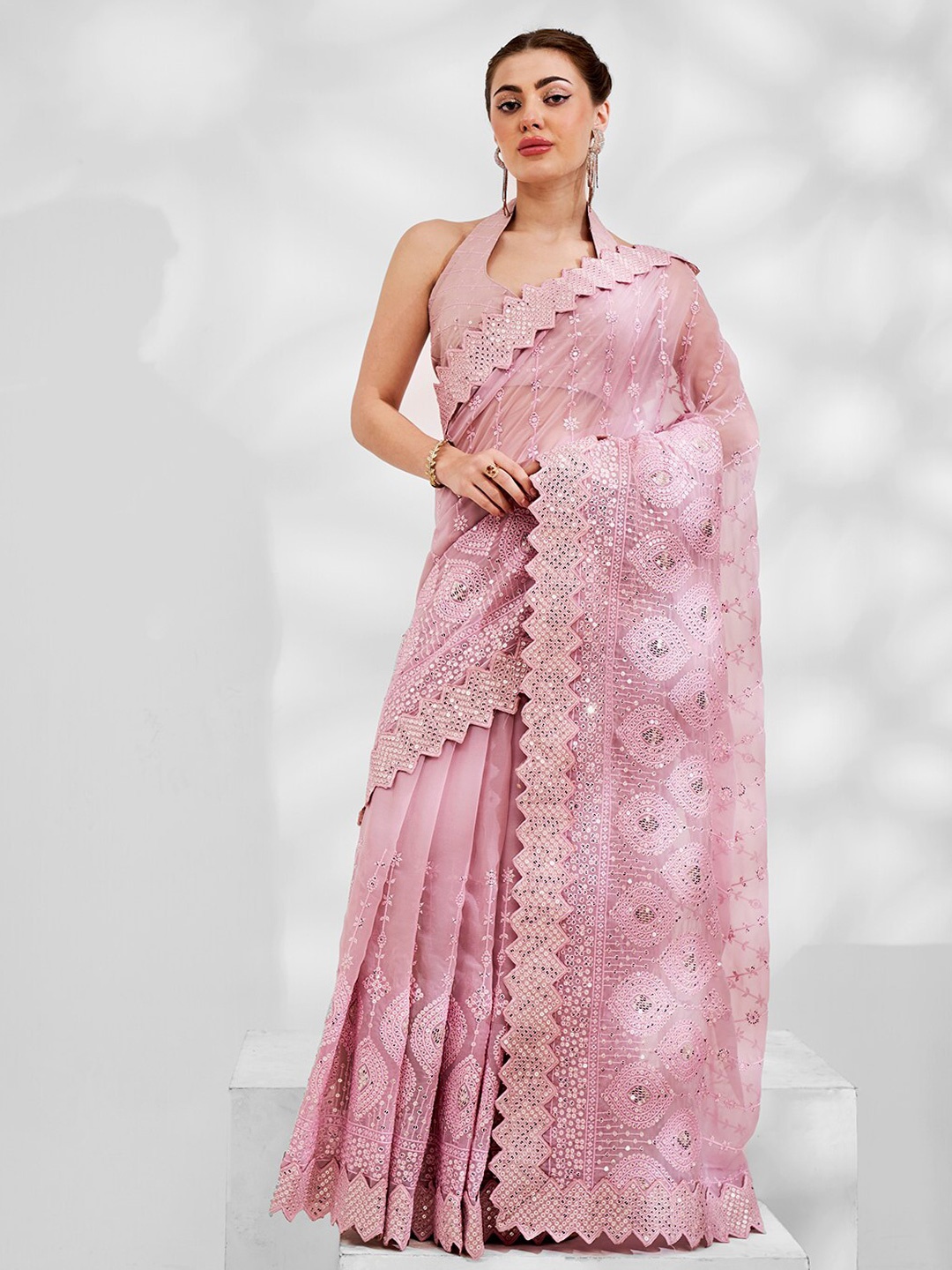 

Mitera Pink Embellished Sequinned Pure Georgette Saree