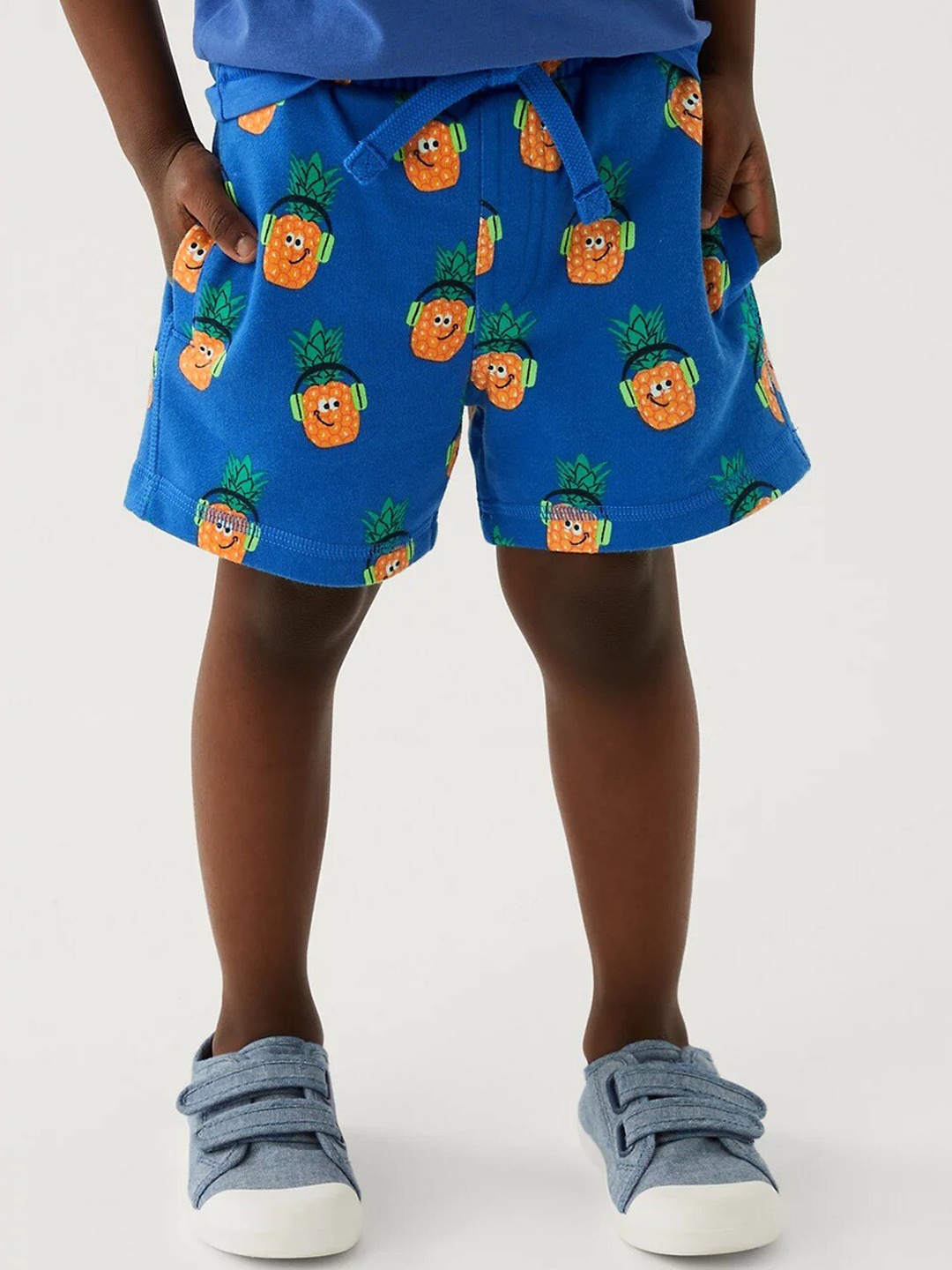 

Marks & Spencer Boys Mid-Rise Rich Pineapple Printed Shorts, Blue