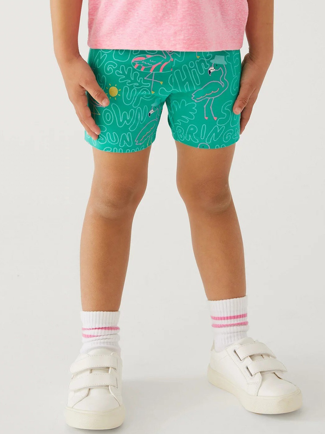 

Marks & Spencer Girls Typography Printed High-Rise Cotton Shorts, Green