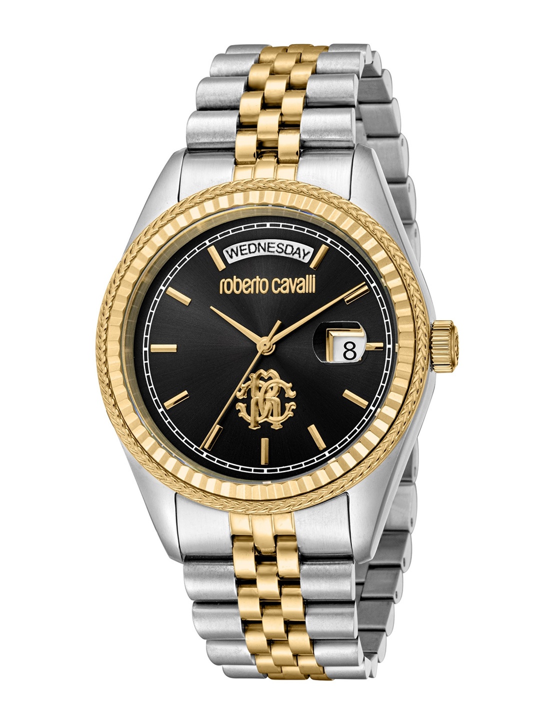 

Roberto Cavalli Men Embellished Dial Bracelet Style Straps Analogue Watch RC5G091M0065, Silver