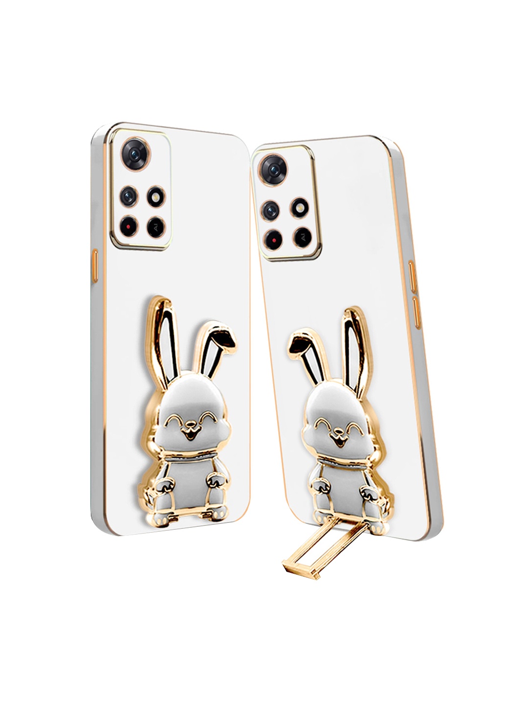 

Karwan Redmi Note 11T Back Case With 3D Bunny Folding Stand, White