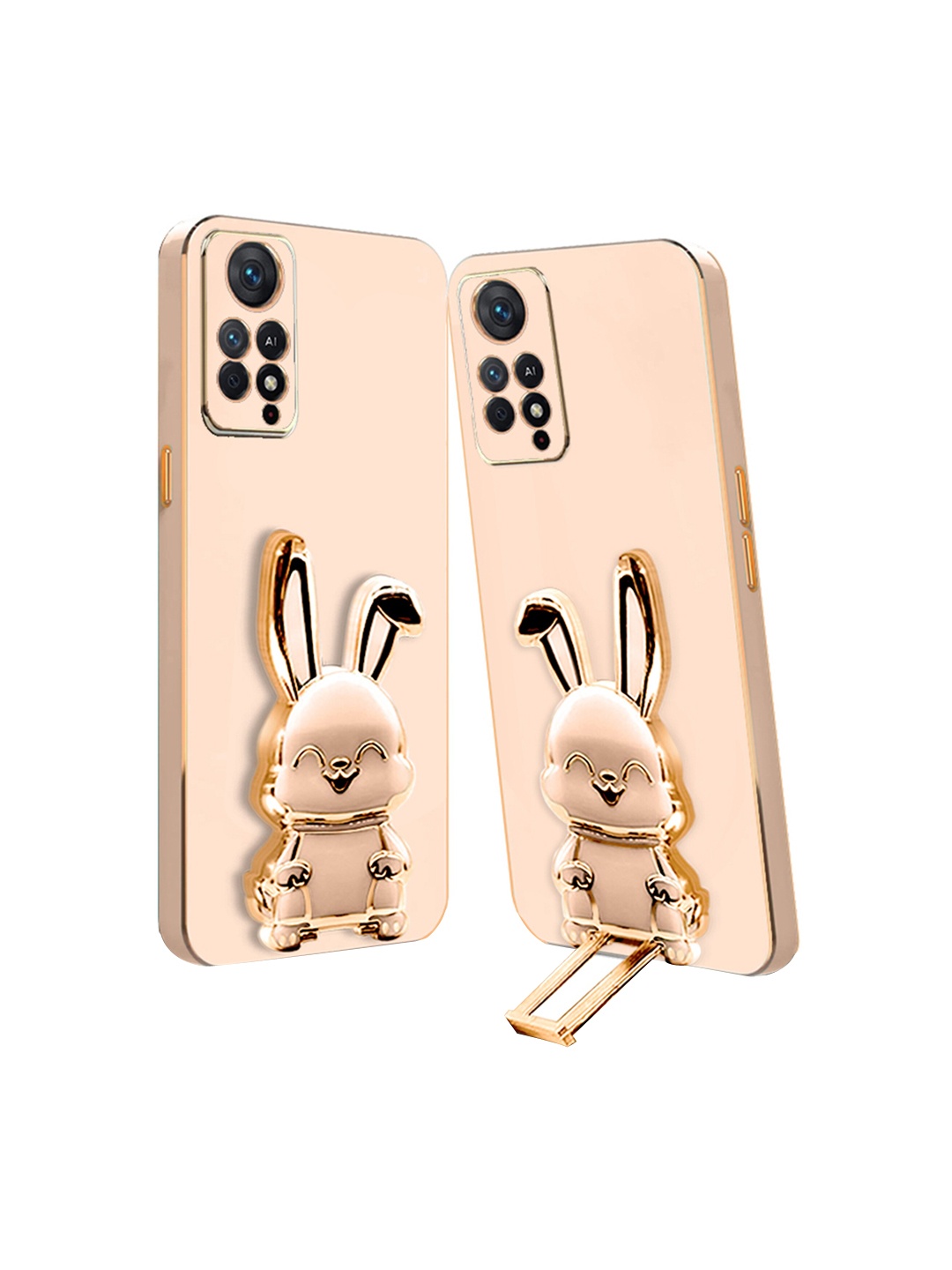 

Karwan Redmi Note 11S Back Case With 3D Bunny Folding Stand, Peach