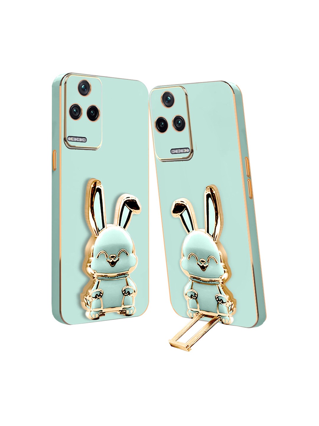 

Karwan Poco F4 5G Back Case With 3D Bunny Folding Stand, Green