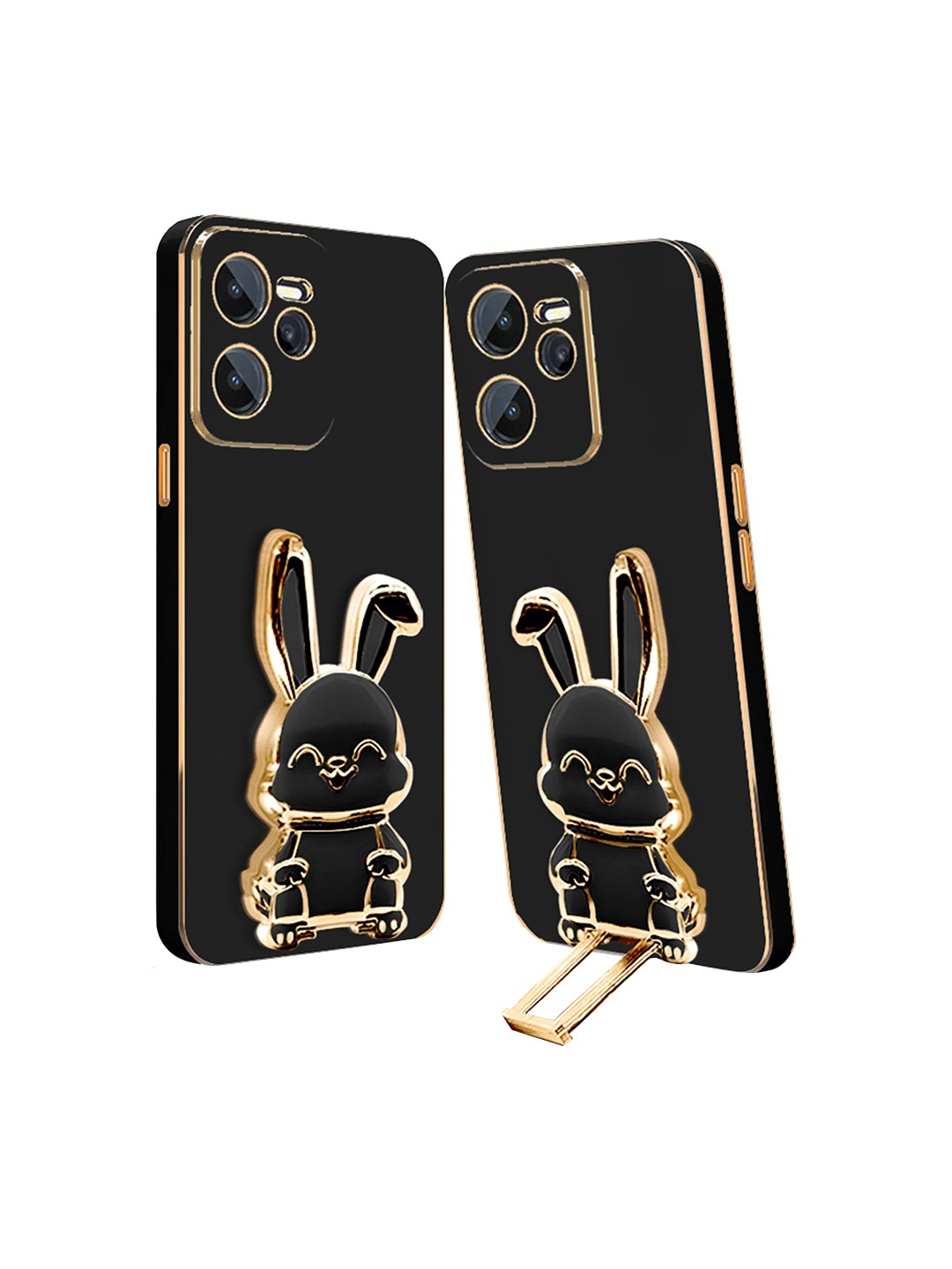 

Karwan Unisex Realme C35 Back Case With 3D Bunny Folding Stand, Black