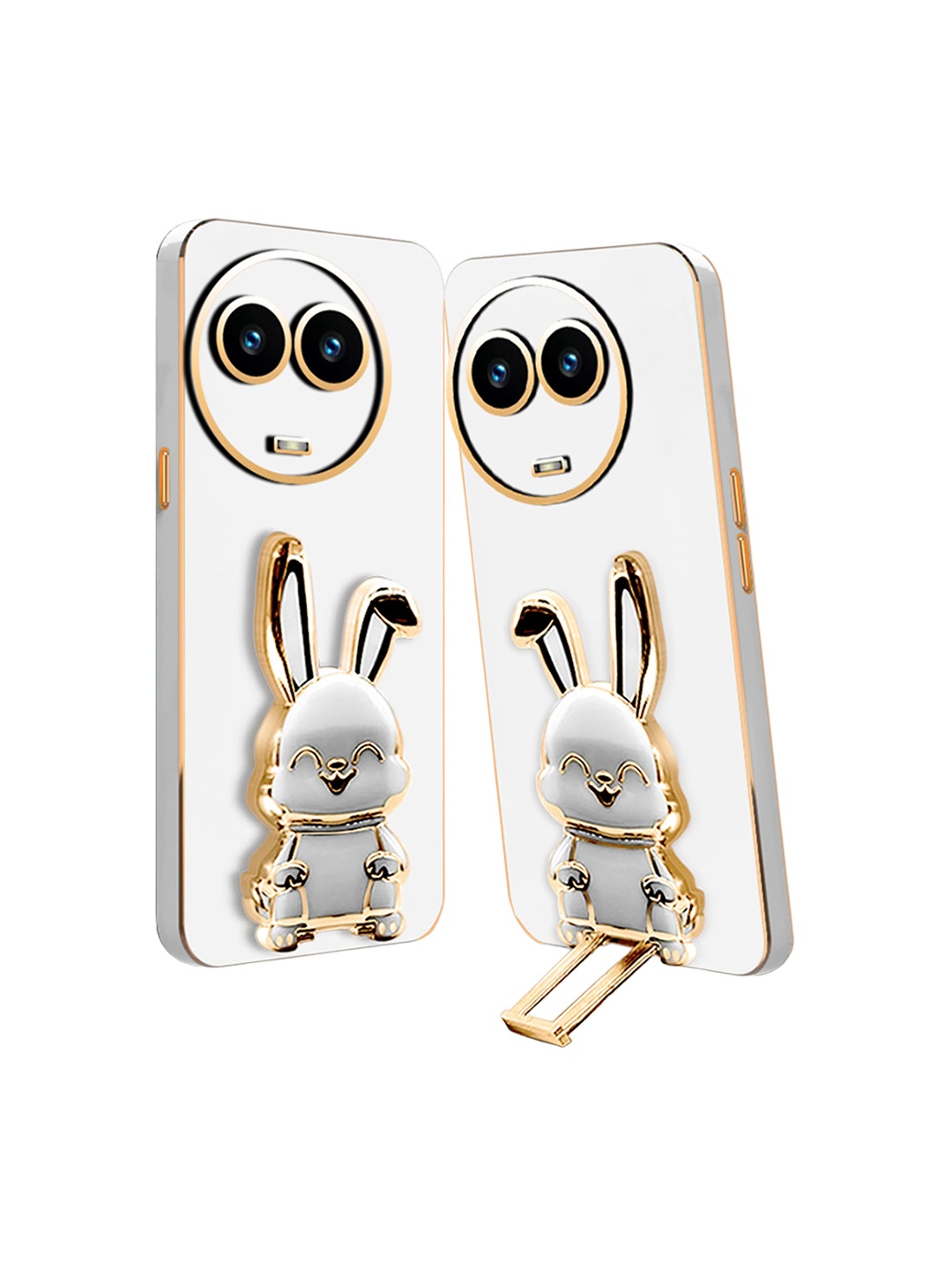 

Karwan 3D Bunny Folding Stand Realme 11X Mobile Cover, White