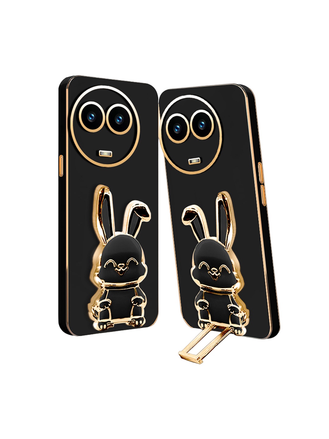 

Karwan Realme 11X Back Case With 3D Bunny Folding Stand, Black