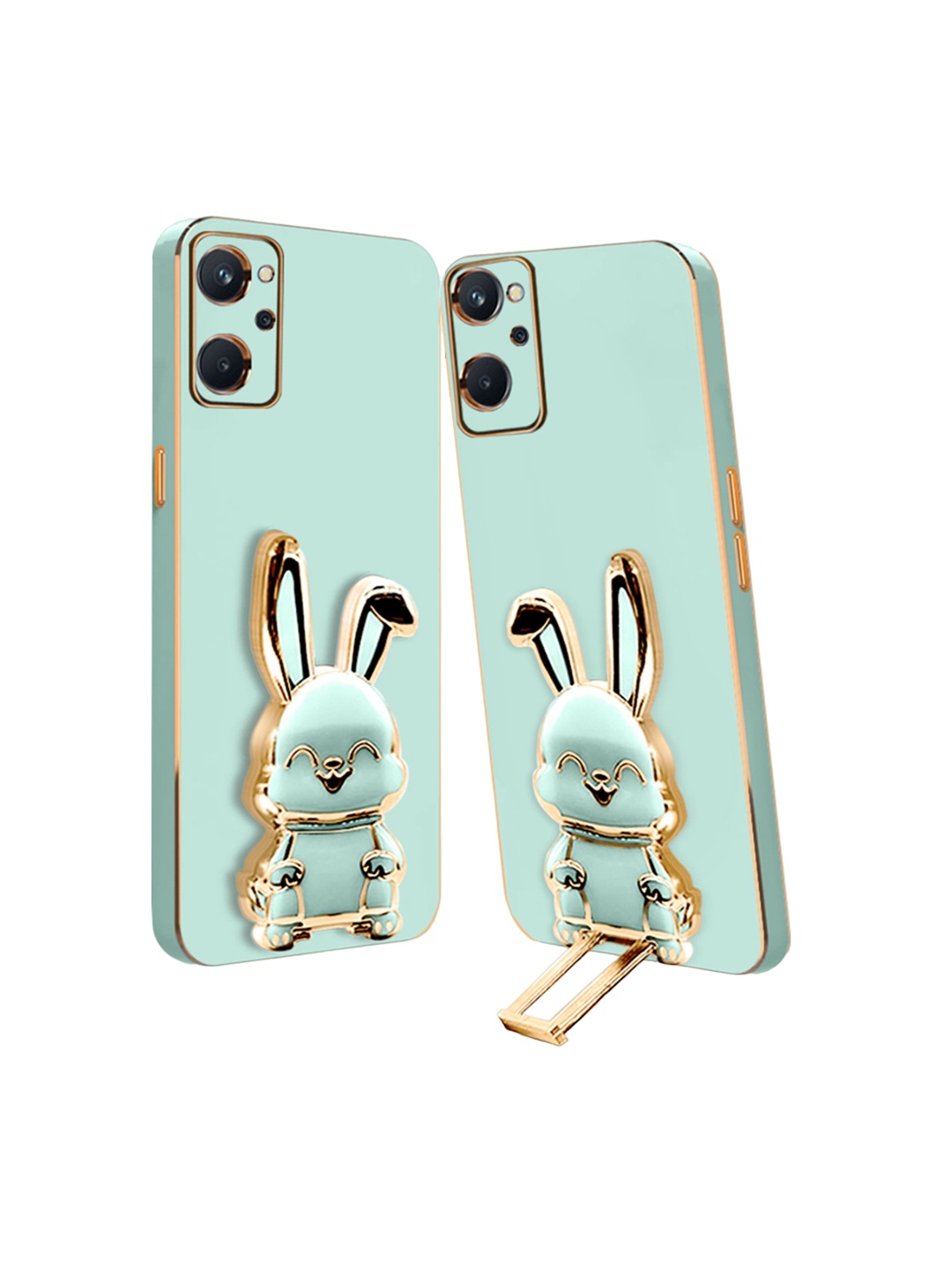 

Karwan Realme 9i 4G Back Case With 3D Bunny Folding Stand, Green