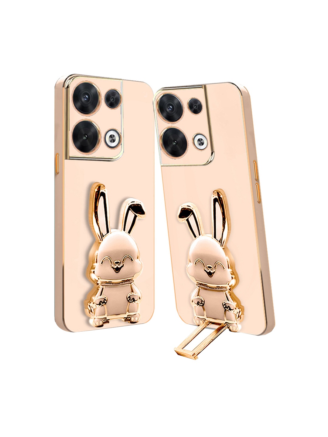 

Karwan Oppo Reno 8 Back Case With 3D Bunny Folding Stand, Pink