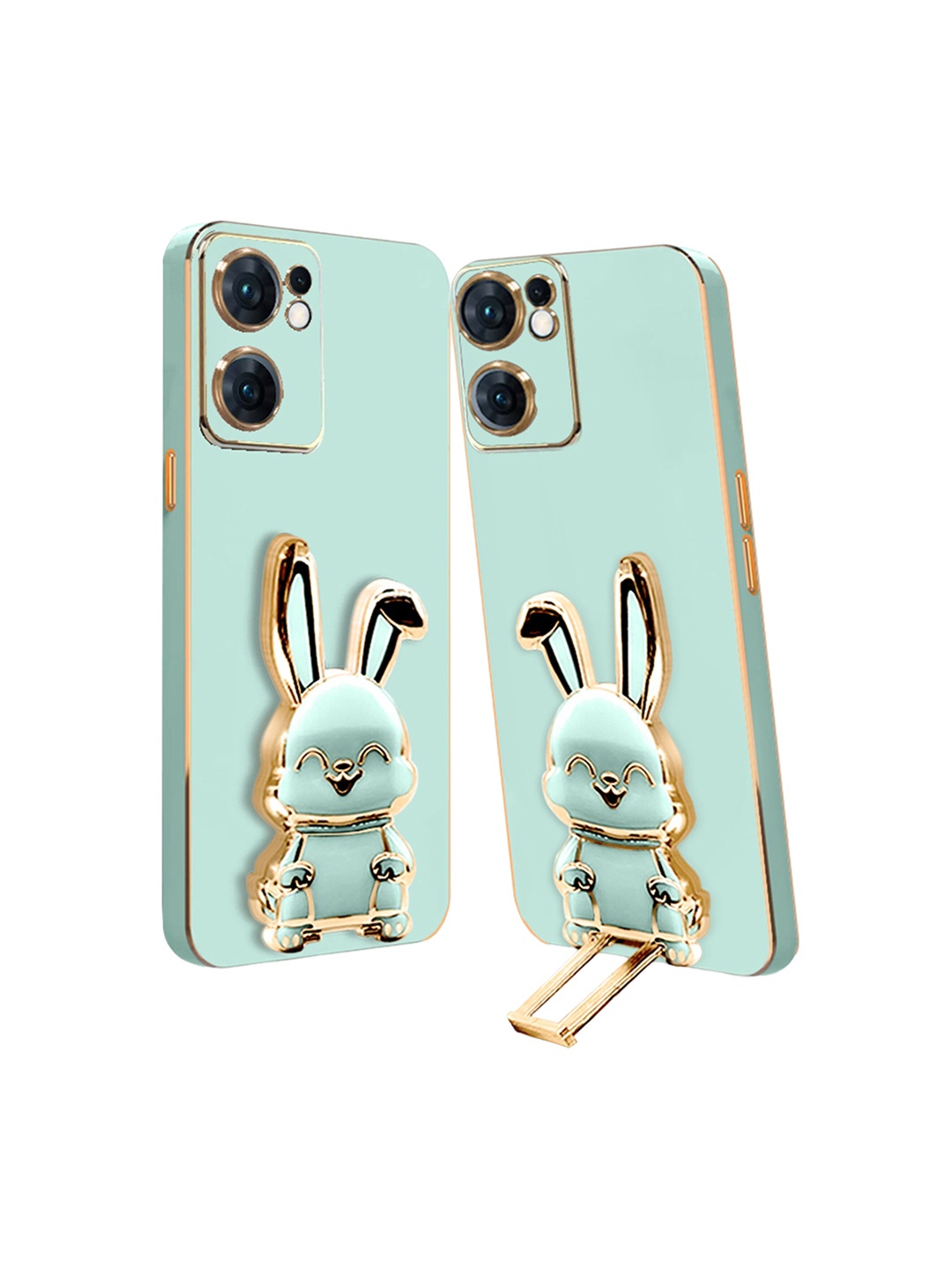 

Karwan Oppo Reno 7 Back Case With 3D Bunny Folding Stand, Green