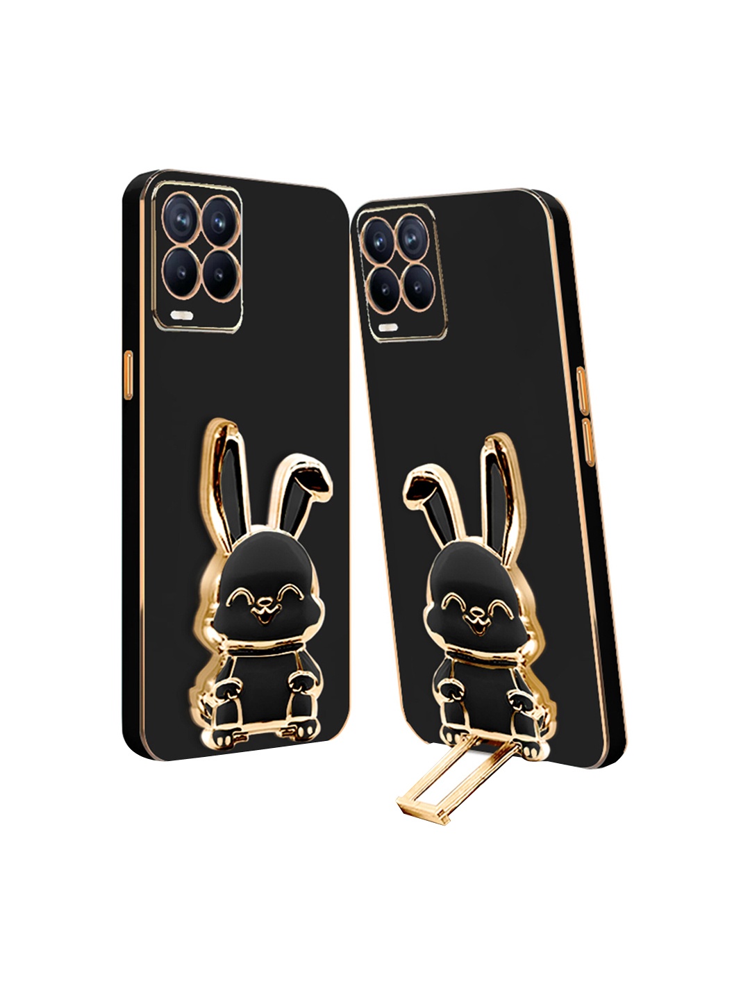 

Karwan Realme 8 4G Back Case With 3D Bunny Folding Stand, Black