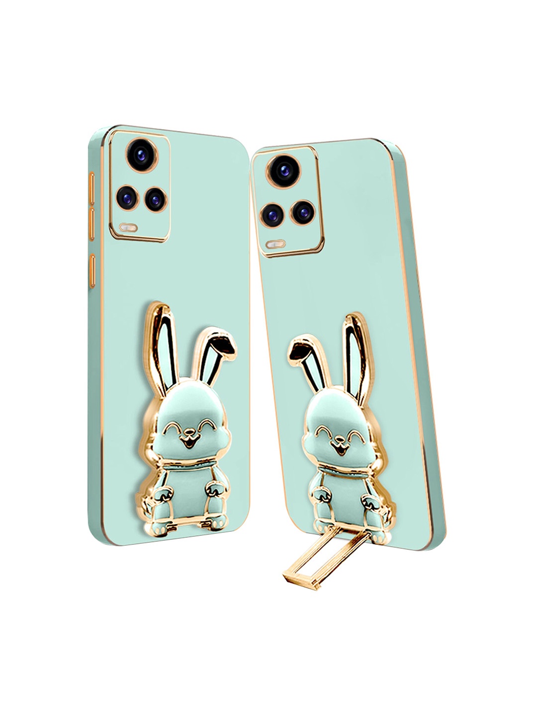 

Karwan Vivo Y73 4G Back Case With 3D Bunny Folding Stand, Green