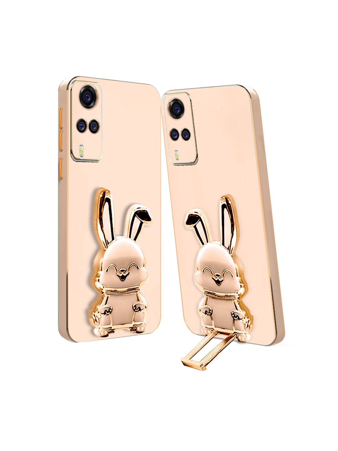 

Karwan Vivo Y51 Back Case With 3D Bunny Folding Stand, Pink