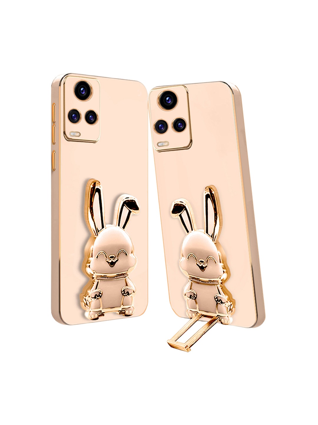 

Karwan Vivo Y73 4G Back Case With 3D Bunny Folding Stand, Pink