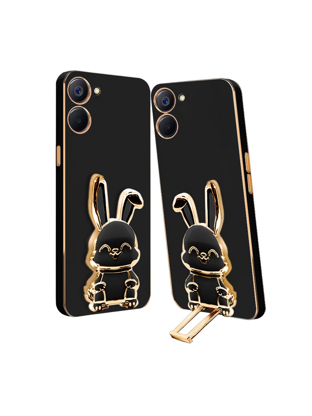 

Karwan Realme 10 4G Back Case With 3D Bunny Folding Stand, Black