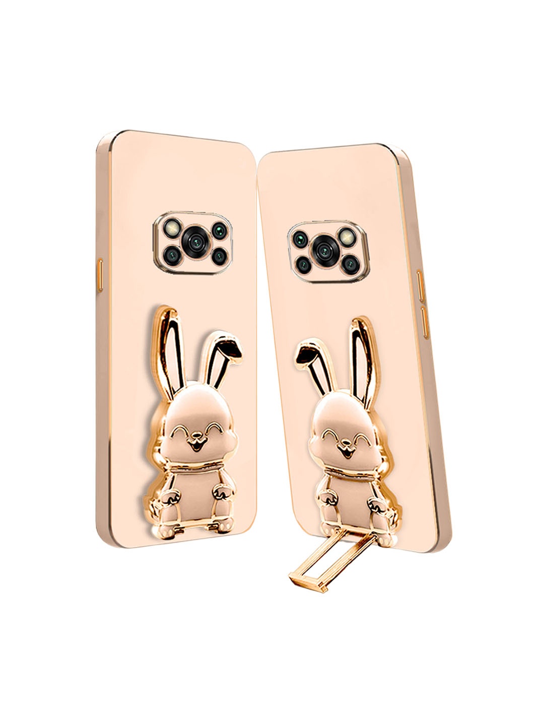 

Karwan Poco X3 Back Case With 3D Bunny Folding Stand, Pink