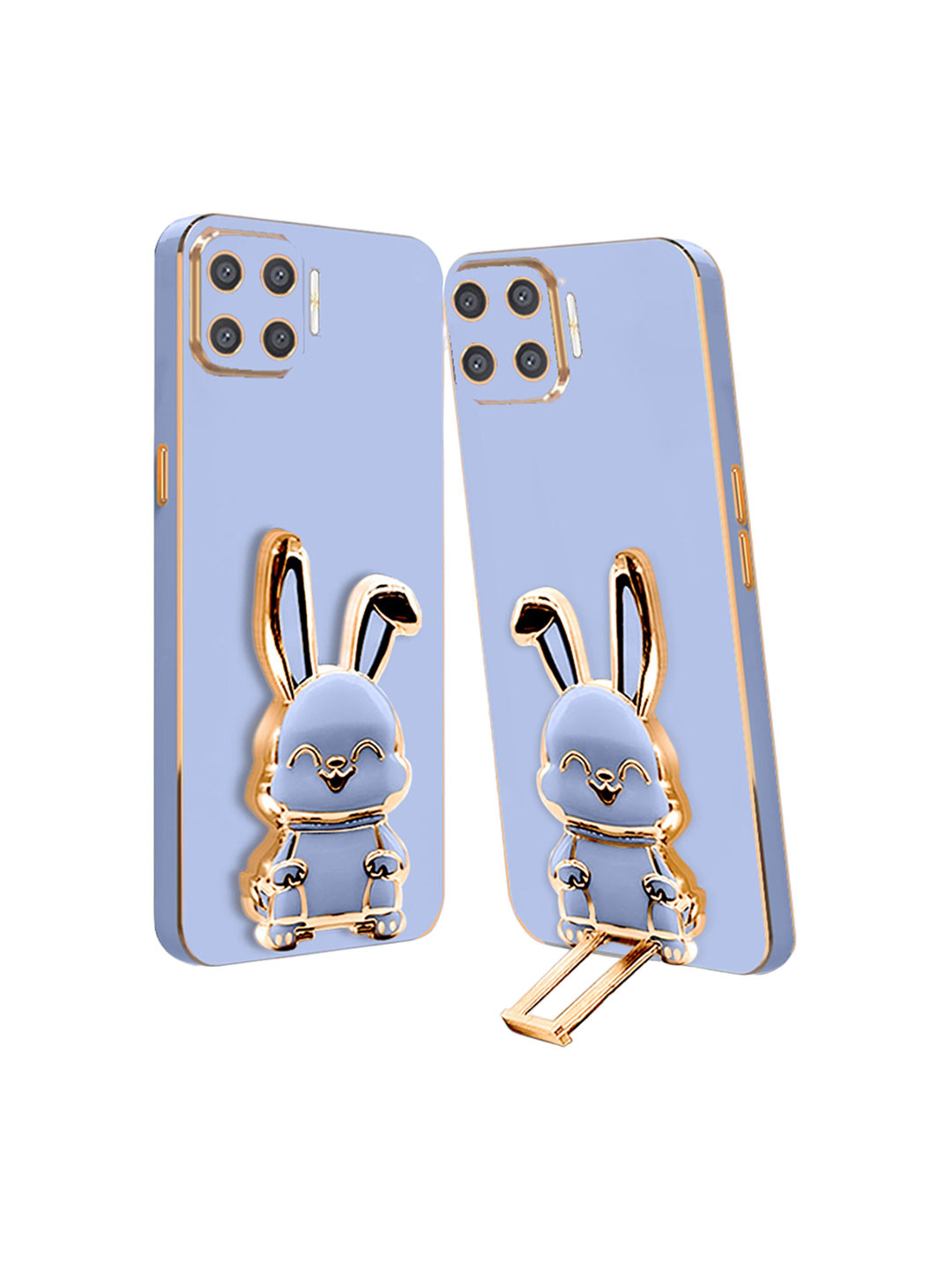 

Karwan Slip Proof Oppo F17 Pro Back Case With 3D Bunny Folding Stand, Blue