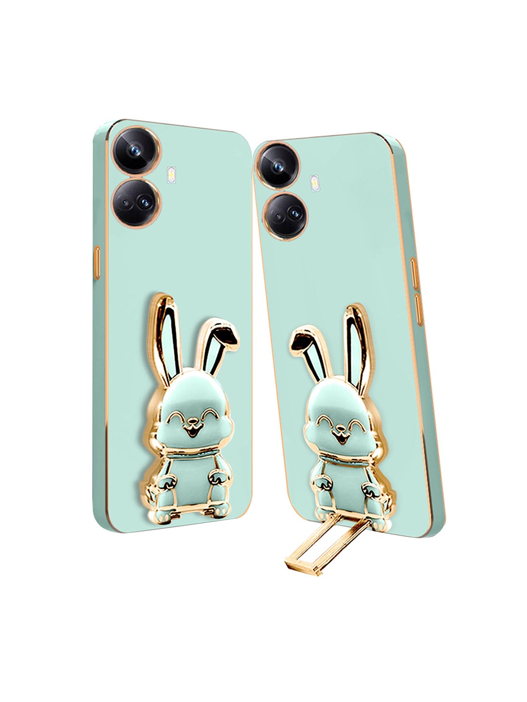 

Karwan Realme 10 Pro Plus Back Case With 3D Bunny Folding Stand, Green