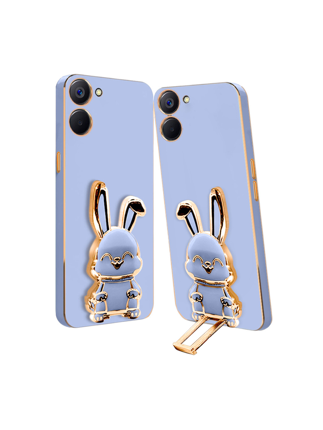 

Karwan Slip Proof Realme 10 4G Back Case With 3D Bunny Folding Stand, Blue