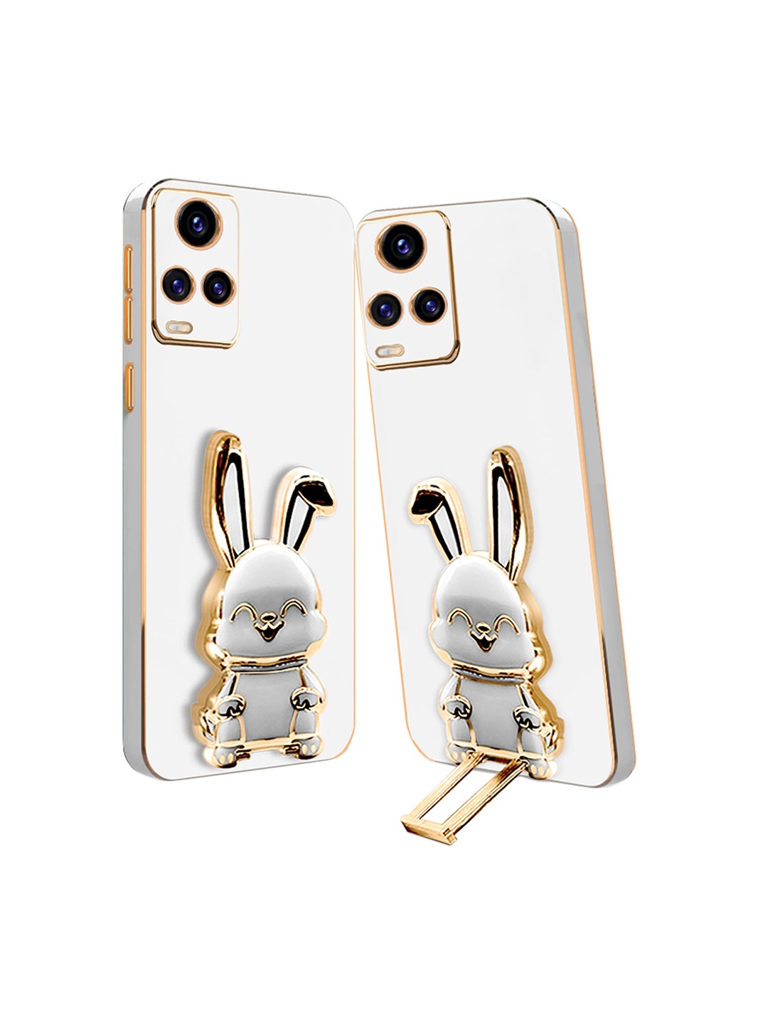 

Karwan Vivo Y73 4G Back Case With 3D Bunny Folding Stand, White