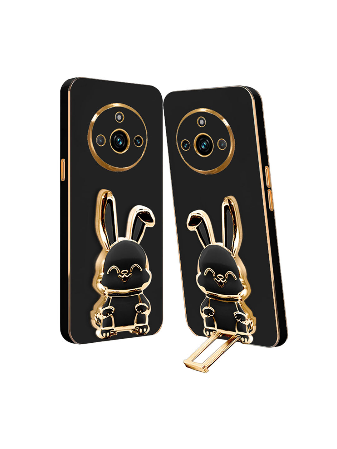 

Karwan Realme 11 Pro Back Case With 3D Bunny Folding Stand, Black