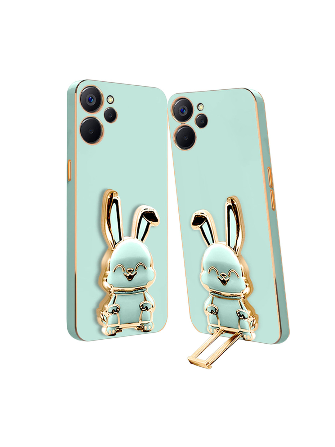 

Karwan Realme 9i 5G Back Case With 3D Bunny Folding Stand, Green