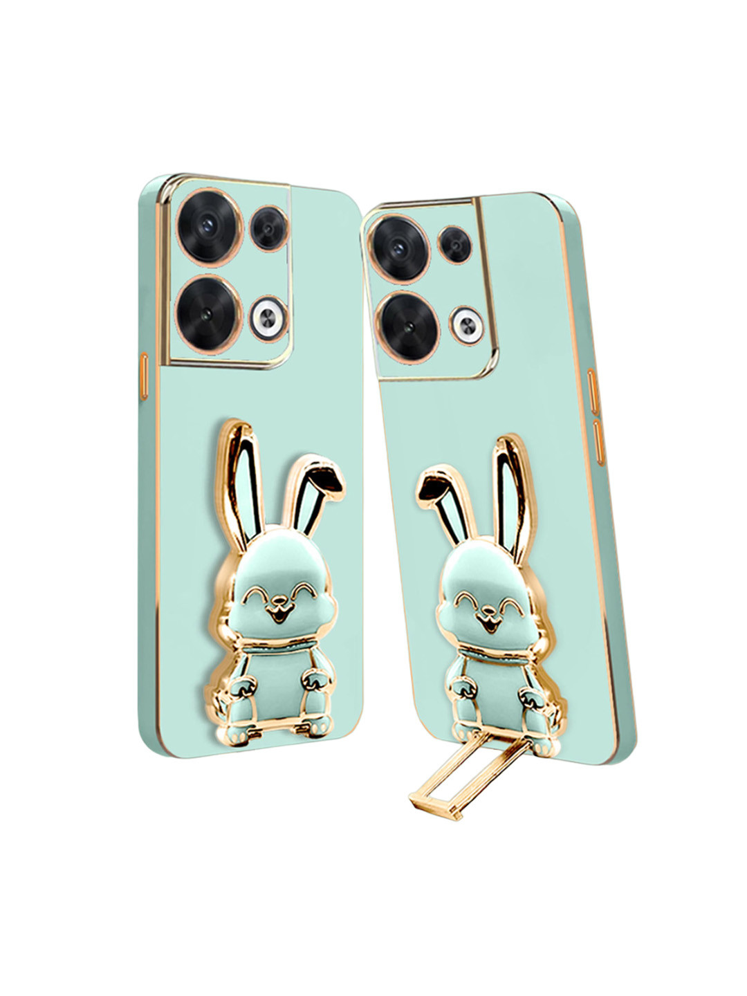 

Karwan Unisex Oppo Reno 8 Back Case With 3D Bunny Folding Stand, Green
