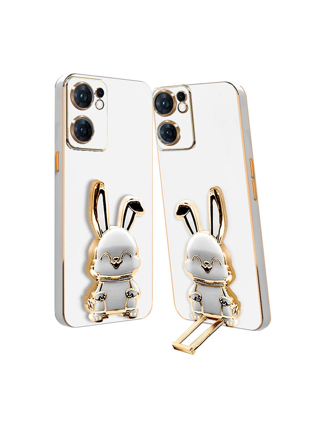 

Karwan 3D Bunny Folding Stand Oppo Reno 7 Phone Back Case, White