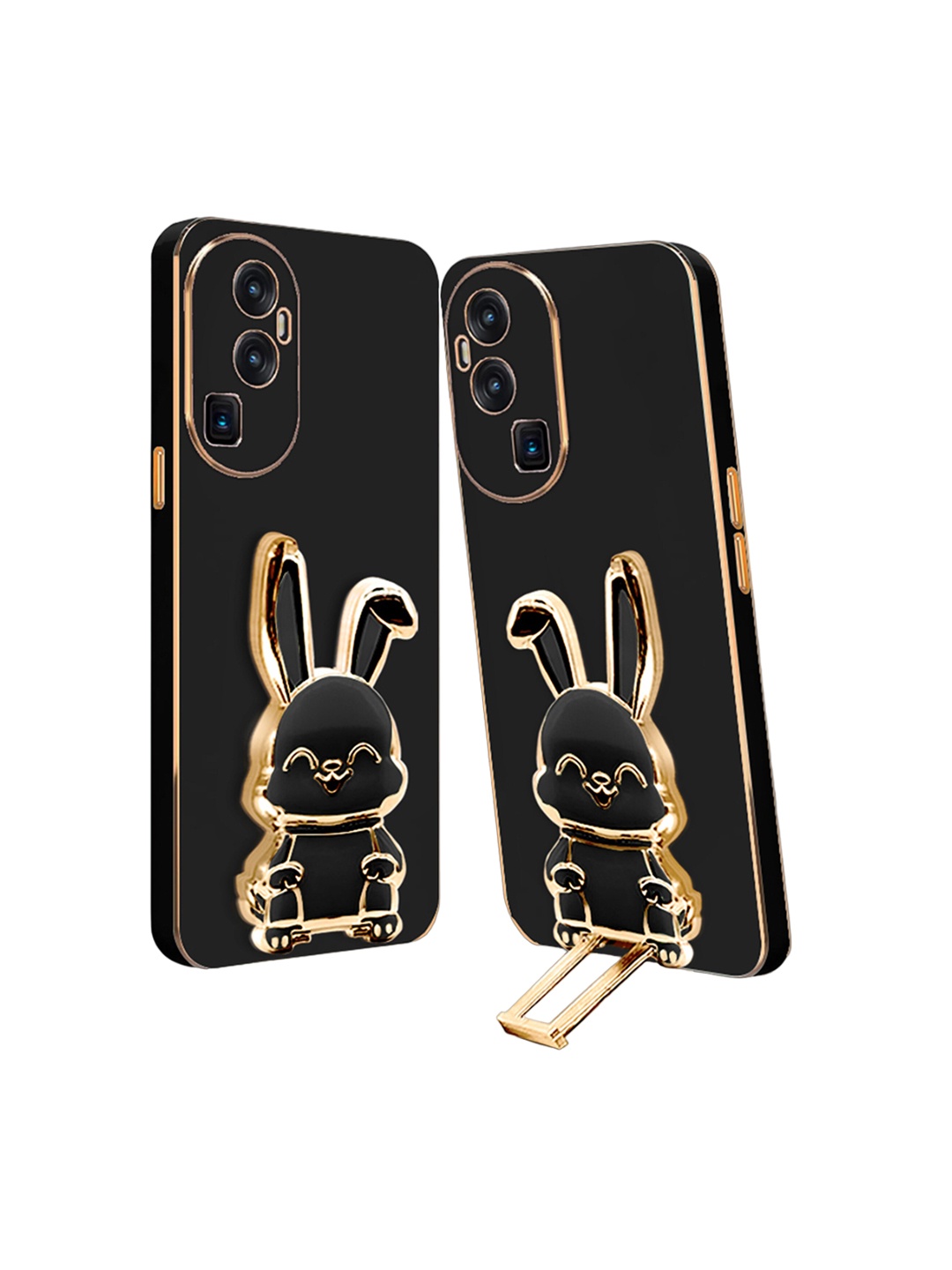 

Karwan 3D Bunny With Folding Stand Oppo Reno 10 Pro Plus Back Cover, Black