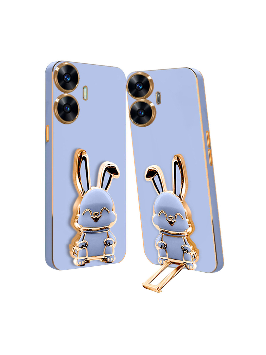 

Karwan Unisex Realme C55 Back Case With 3D Bunny Folding Stand, Blue
