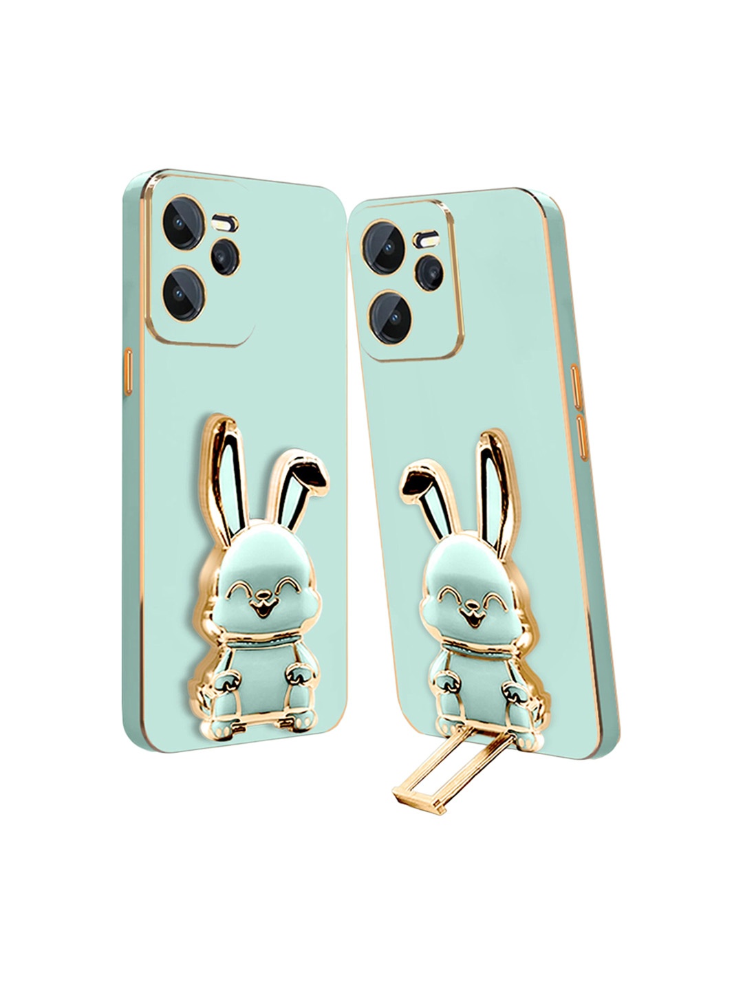 

Karwan Realme C35 Back Case With 3D Bunny Folding Stand, Green