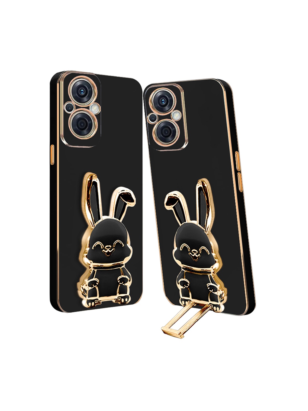 

Karwan Oppo F21 Pro 5G Back Case With 3D Bunny Folding Stand, Black
